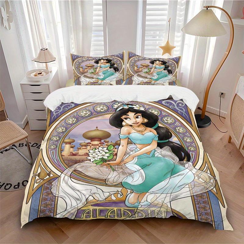 3pcs Beautiful Princess Jasmine Printed Quilt Set - Soft and Comfortable Quilt Cover for Bedroom, Guest Room and Dormitory Decorative Bedding Set