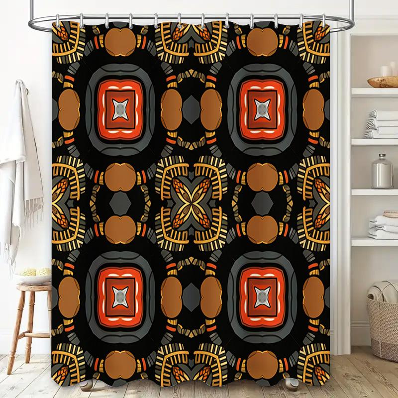 Decorative Shower Curtain Set with Unique Geometric Pattern for Bathrooms Waterproof Fabric, Various Sizes Available