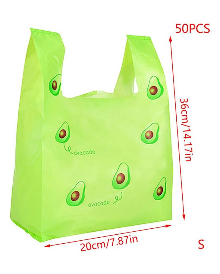 50 Pcs Cute Fruit Plastic Bag Carry Out Bags With Handle Food Packaging Retail Supermarket Grocery Shopping Home Storage
