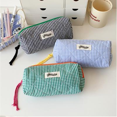 1 Stück Colorblocking-karierter Federmäppchen, Mädchen-Schreibwaren-Aufbewahrungstasche, große Kapazität Kosmetik- und Kleinteile-Aufbewahrungstasche