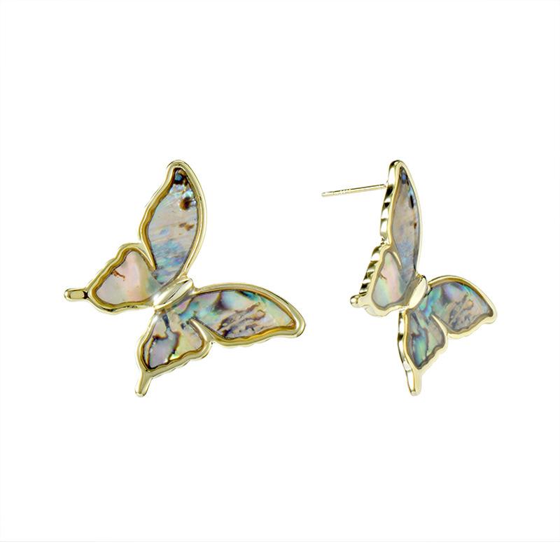 Light Luxury Style Butterfly Natural Abalone Shell Earrings Temperament Butterfly Earrings Light Luxury High-end Feeling