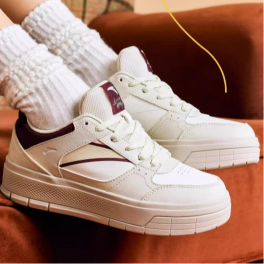 Anta Synthetic Leather Versatile Simple Durable Lightweight Low-Top Skate Shoes Women sneaker Light-Red 922418061-6