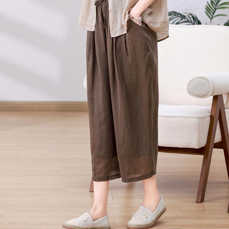 High-End Damen Sommer Ramie Weitbeinige Cropped Hose - Leichtes, Lässiges Baumwollleinen-Design