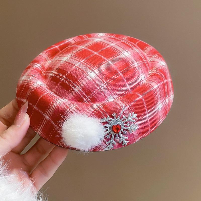 Atmospheric Red Grids Pattern Hat Hairpin Fall and Wintersweetfashion Duckbill Clip