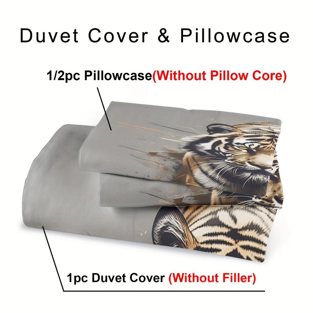 2/3pcs Tiger Bedding Set Animal Duvet Cover Set Grey Comforter Cover Bedroom Decor Guest Room 2D Bohemia Flat Printing