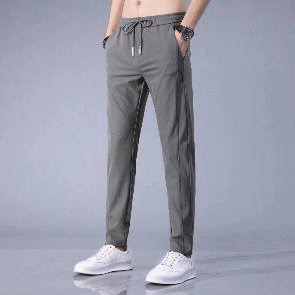 Men's Casual Ice Silk Pants - Loose, Trendy, All-Season, Large Size Straight Trousers