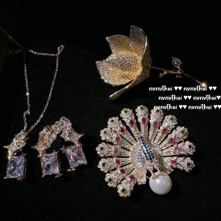 Sunset Melted Gold Peacock Gem Pearl Brooch, Sotheby'S, 18K Gold Jade Orchid Zircon Plated Brooch, Combination
