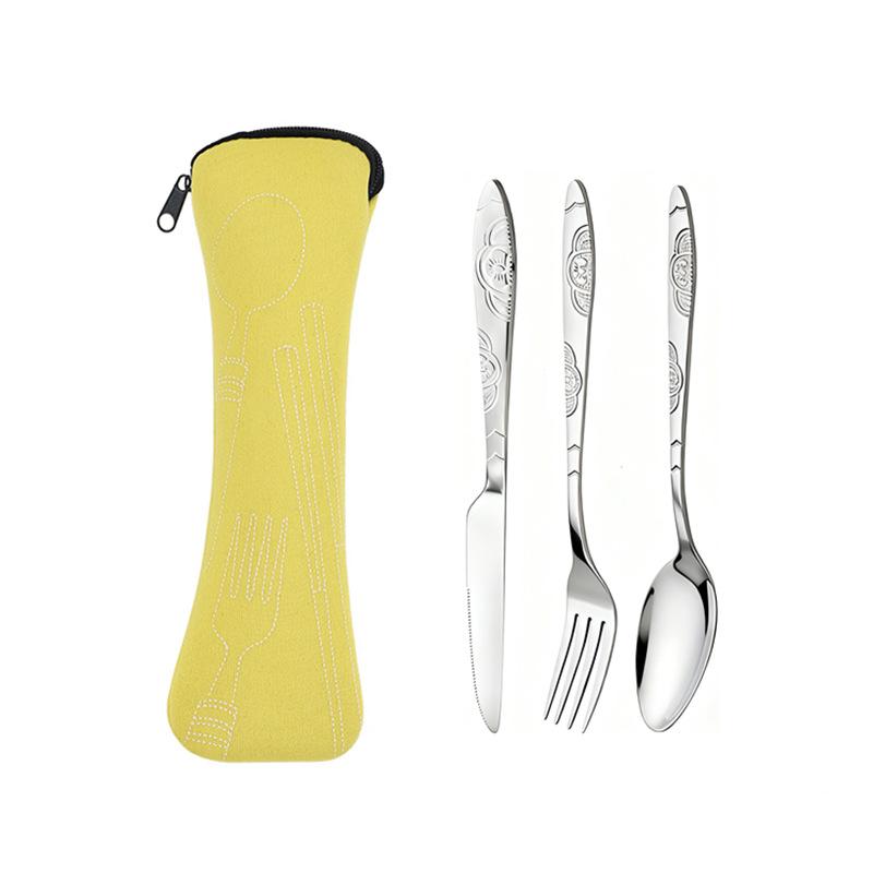 3pcs/set Dinnerware Portable Printed Stainless Steel Spoon Fork Steak Knife Set Travel Cutlery Table