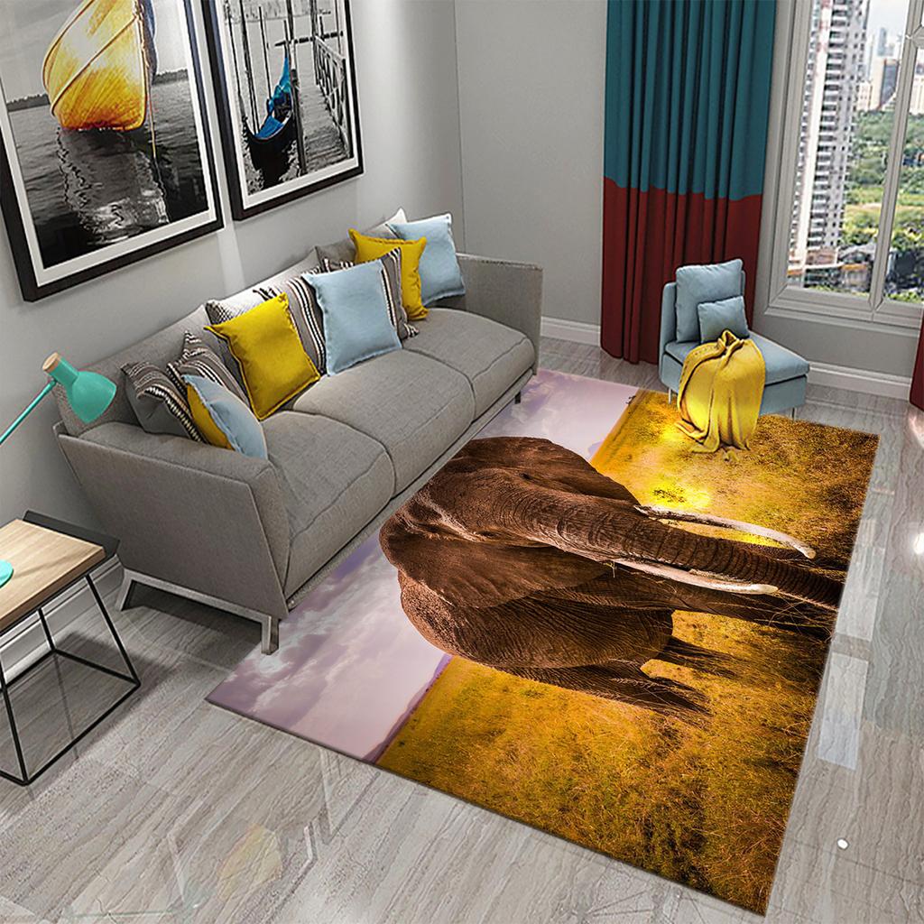 African Elephant Carpet African Animal Rugs for Living Room Bedroom Dining Kitchen Office Bathroom Non-Slip Large Decor Carpet