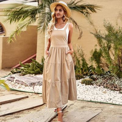Frauen Sommer Neckholder Einfarbig Elegante Casual Hohe Taille Strap Kleid
