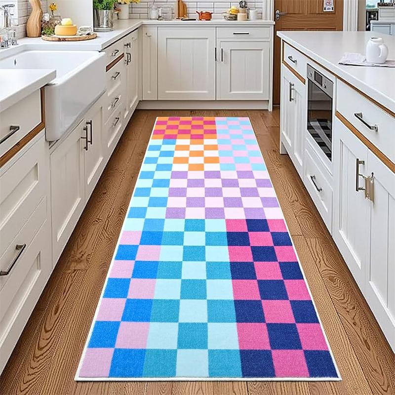 Corridor Carpet Colorful Plaid Carpets Runner Rug Machine Washable Floor Mat Home Decoration Rug for Bedroom Bedside Foot Mats