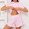 Pijamale de vară roz cu imprimeu de inimă, pentru femei, pijamale de casă, casual, sexy, lejer, cu mânecă scurtă, topuri și pantaloni scurți, 2 piese, seturi de pijamale