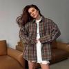 2024 Women's Retro Plaid Shirt: Autumn/Winter Oversized Mid-Length Outerwear, American Style Streetwear