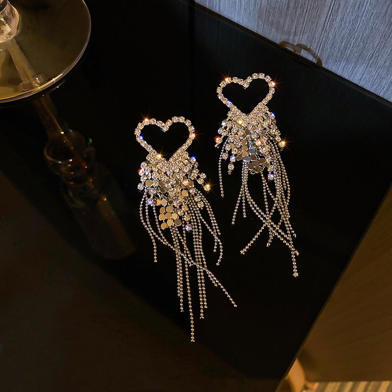 2025 Light Luxury Silver Needle Diamond Flower Tassel Earrings - Elegant European & American Style for Women