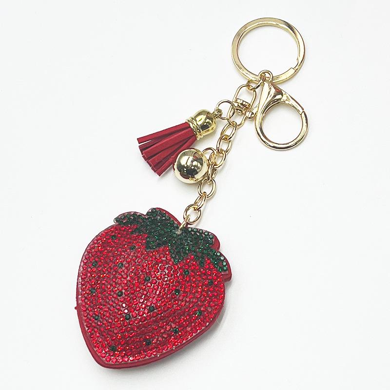Rhinestone Strawberry Keychain with Tassel Pendant - Cute Bag Ornament for Girls, Fashionable Hanging Charm