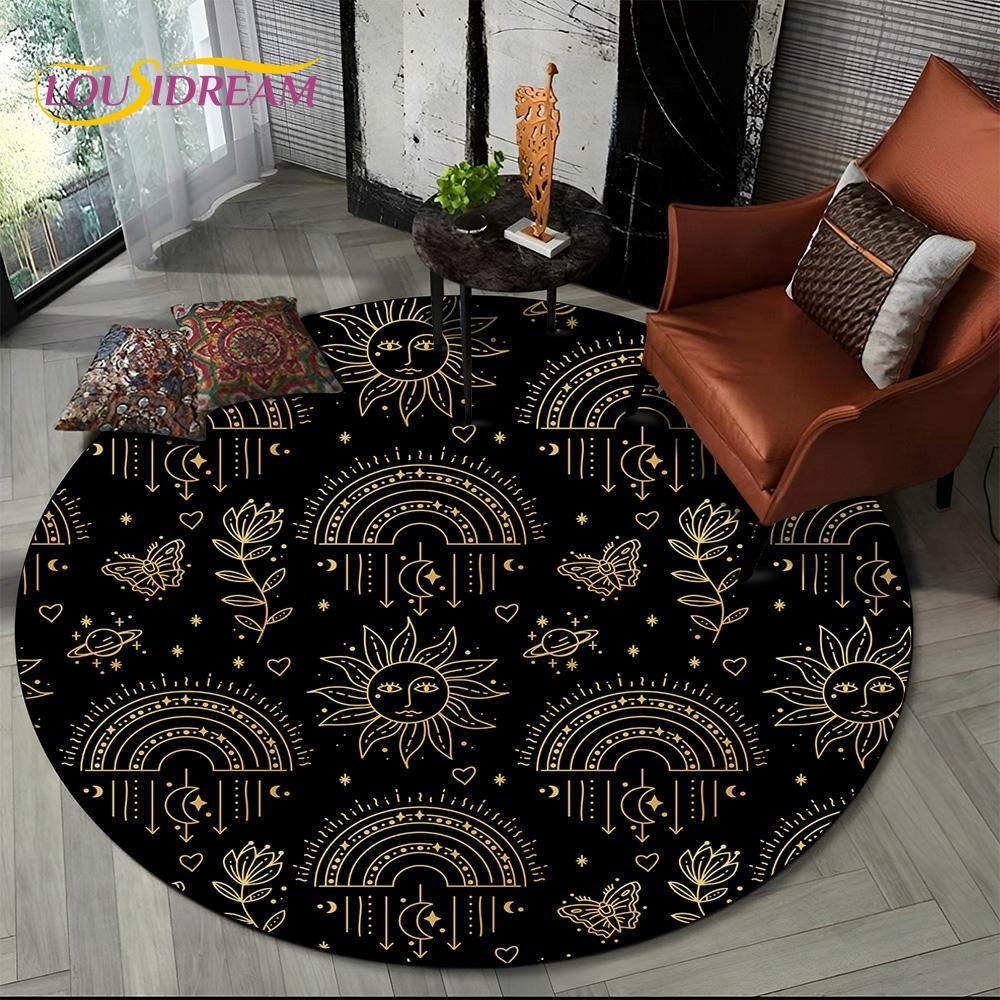 3D Mysteriou Sun Moon Tarot Mandala Magic Round Area Carpet Rug for Living Room Bedroom Kid Playroom Decor,Pet Area Rug Non-slip
