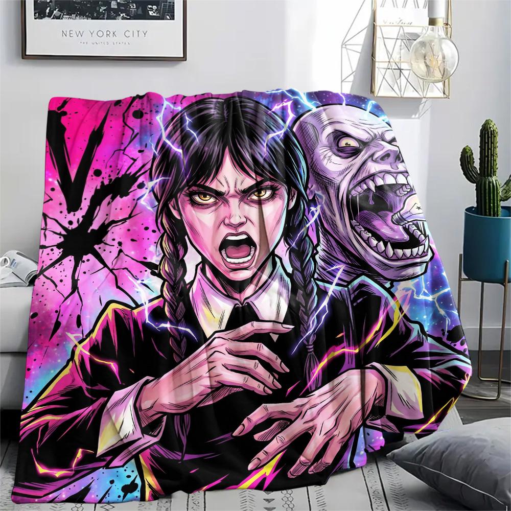 Koc Flanelowy z Nadrukiem Wednesday Addams, Niezwykle Miękki, Wysokiej Jakości, Ciepły Koc na Wszystkie Pory Roku, Przytulny Koc do Wystroju Domu, Idealny Prezent na Boże Narodzenie
