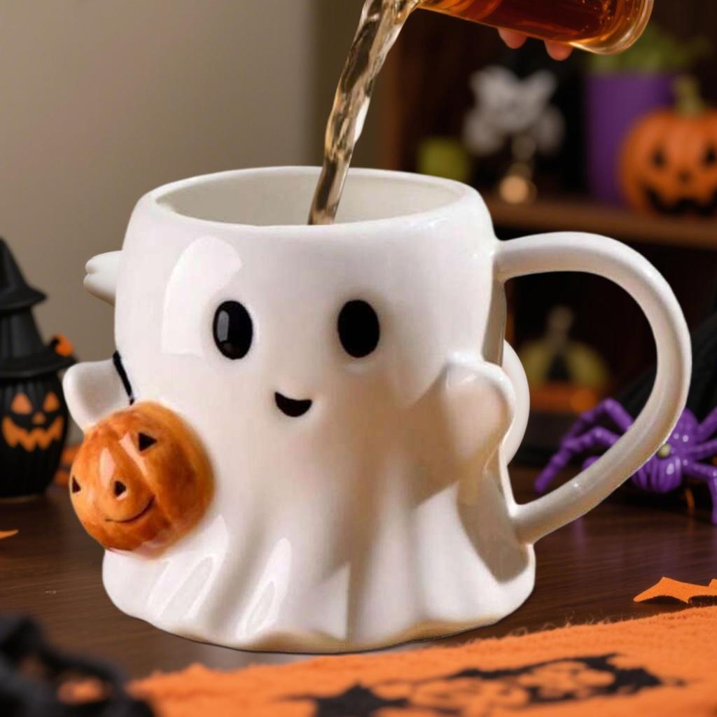 600ML Halloween Ghost Ceramic Mug – Funny Coffee Cup for Kids & Adults, Holiday Gift