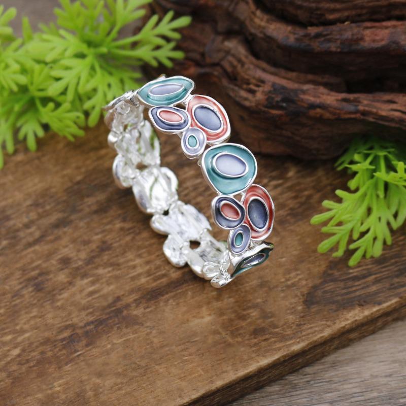 New Enamel Geometric Oval Petal Elastic Bracelet Women's Fashion High Sense Autumn and Winter Versatile Bracelet