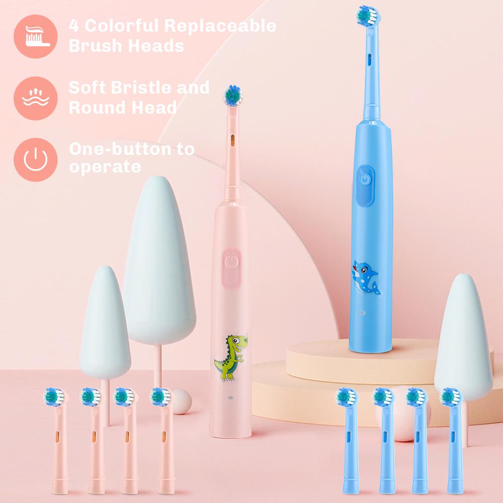 Smart Rotating Electric Toothbrush, Rechargeable Rotary Toothbrush with 4 Heads, 3 Modes Deep Clean Whitening Teeth for Kids