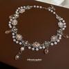 Korean Style Rhinestone Flower & Pearl Necklace: Elegant, Fashionable Clavicle Chain for Women 