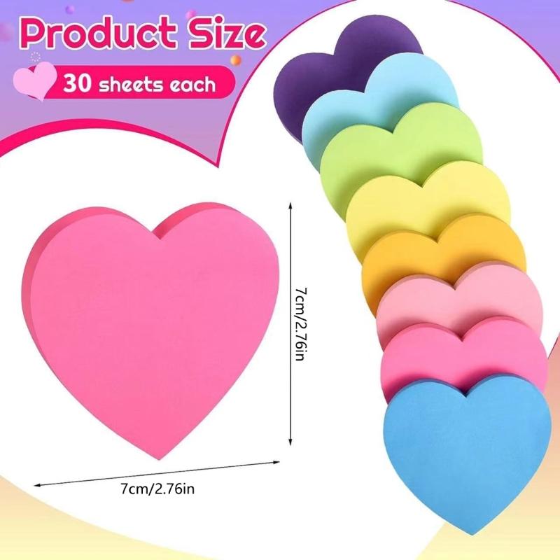 240 Sheets Colorful Heart Shape Notepads 8 Color Fluorescent Adhesive Note Reminder On Journal Notebook Planner Fridge