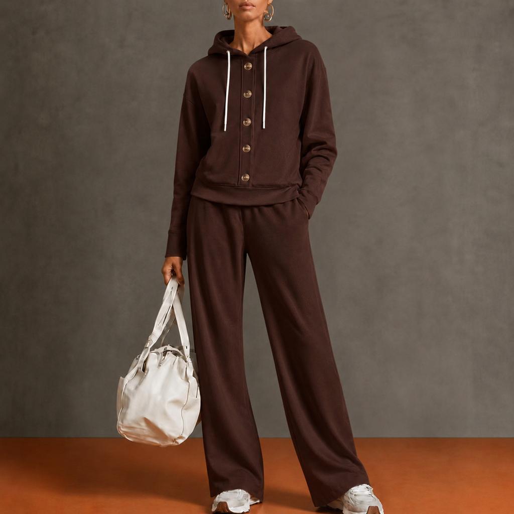 Women's Color Long Sleeve Two Piece Set Straight Leg Casual Athleisure Outfit