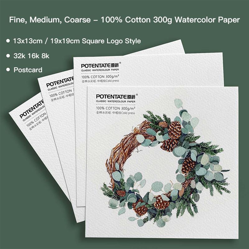 300g Cotton Watercolor Paper 8k/16k/32k Fine/Medium/Coarse Texture for Oil Stick Color Pencil Sketch Watercolor Gouache Postcard
