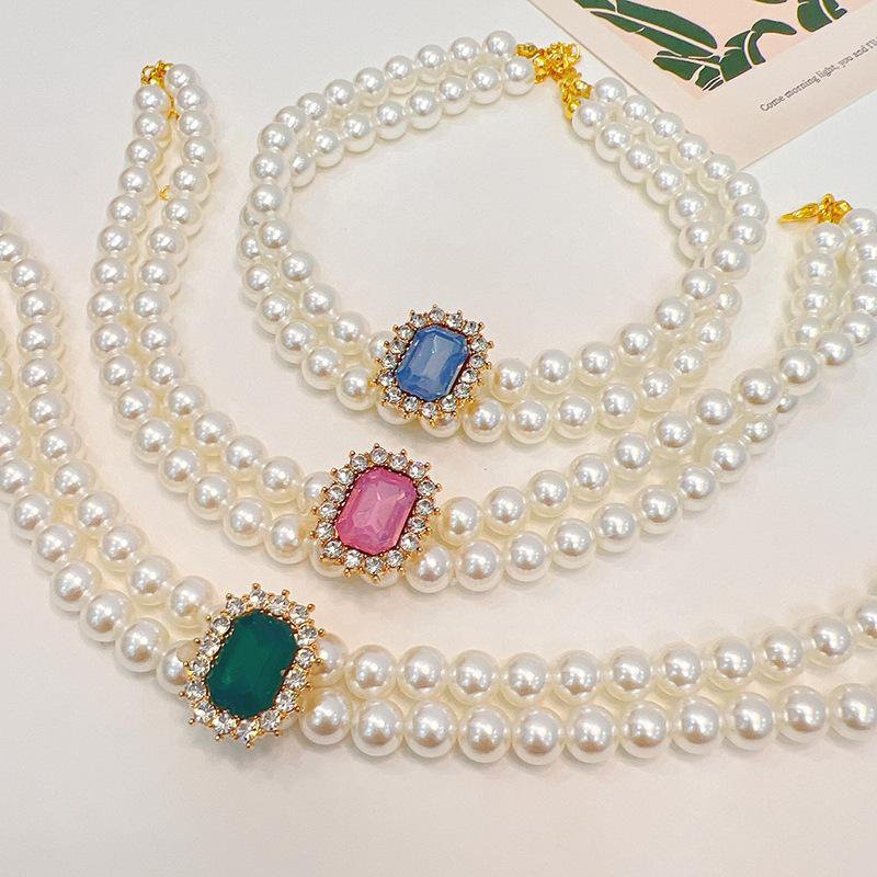 Pet Collar Pearl Double Stacking Dog Siamese Devon Cat Pearl Necklace with Diamonds Jewelry