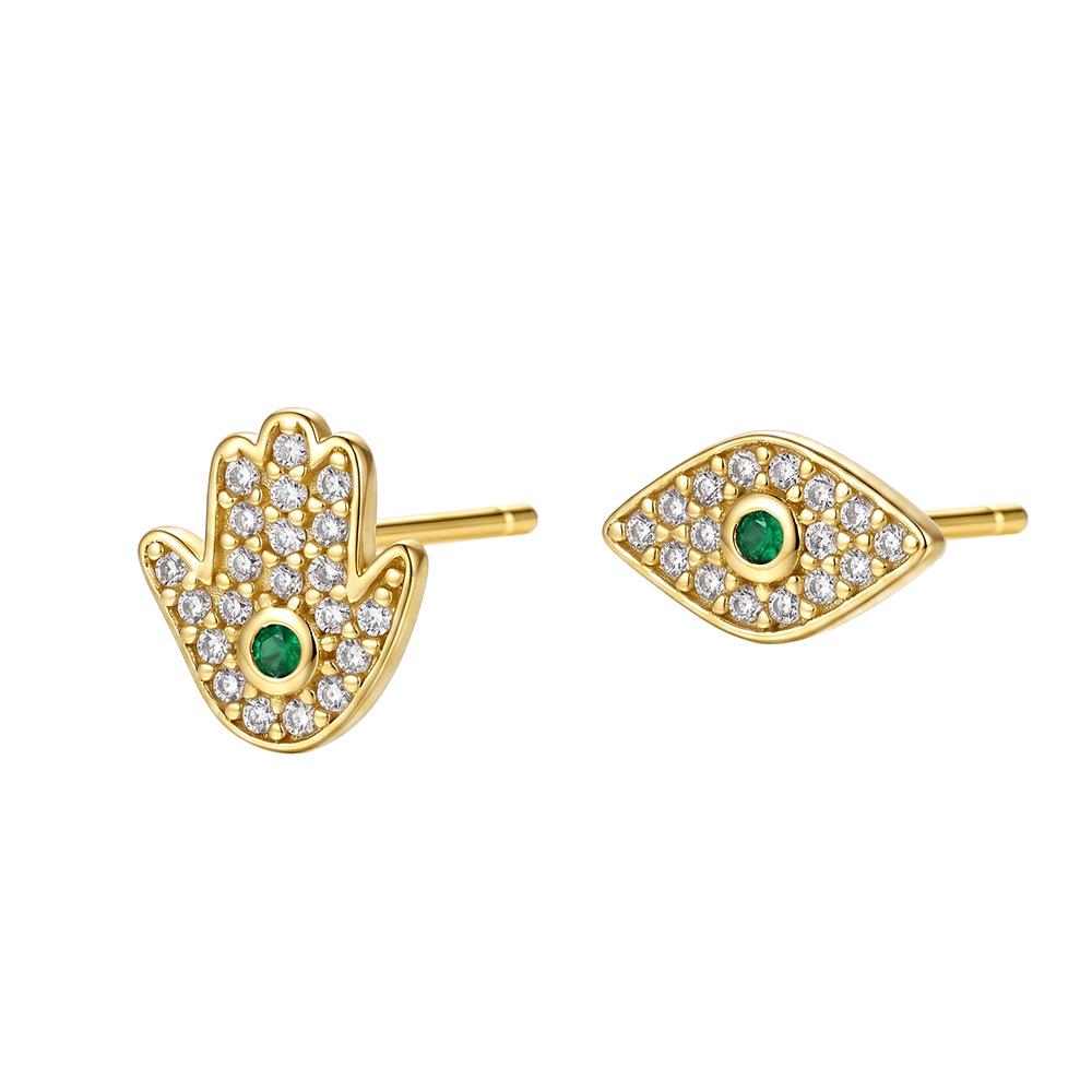 S925 Sterling Silver Evil Eye Palm Studs: Retro, Luxurious Zircon-Inlaid Earrings