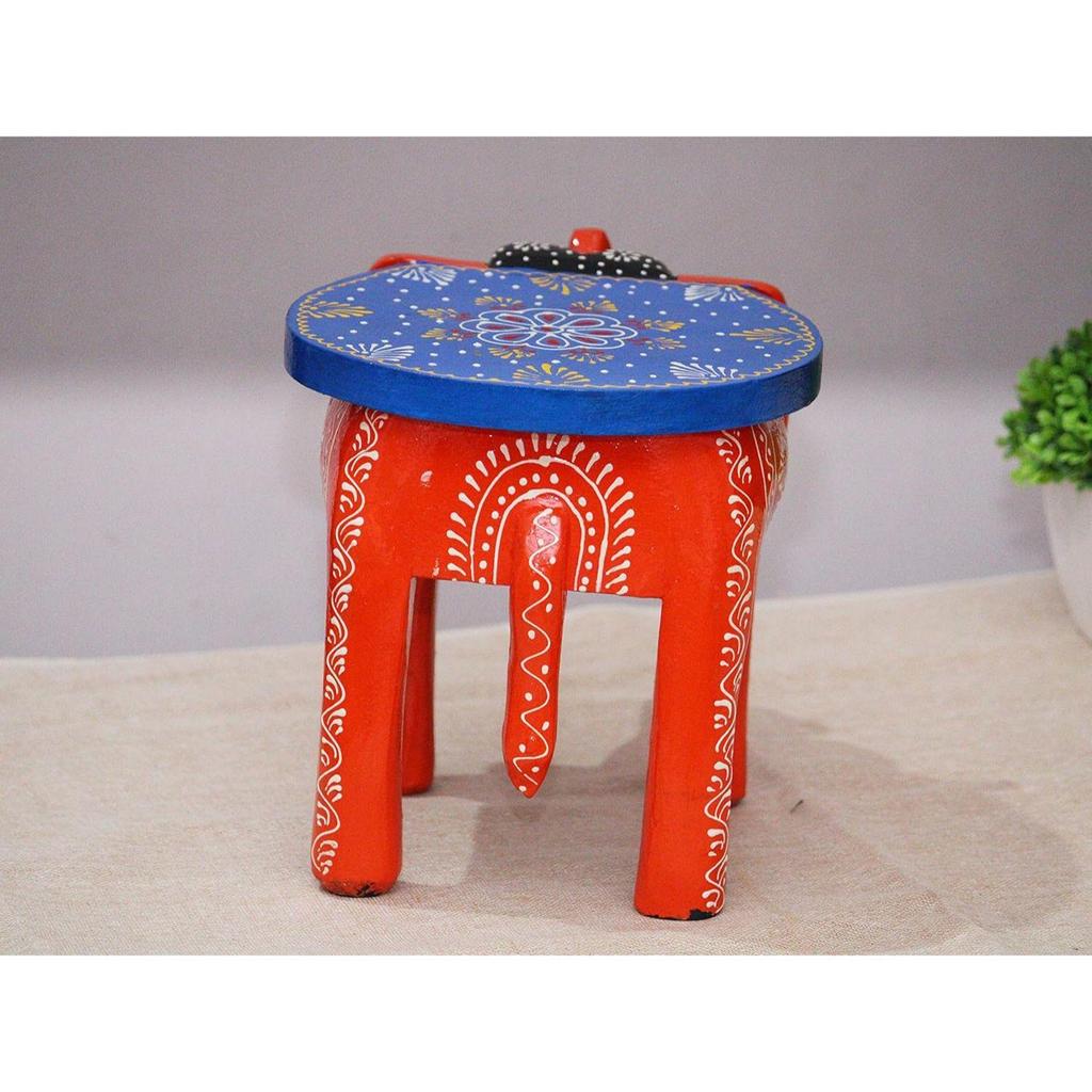 Ručně vyráběná a embosovaně malovaná barevná dřevěná stolička/stolek ve tvaru slona (8 palců výška)