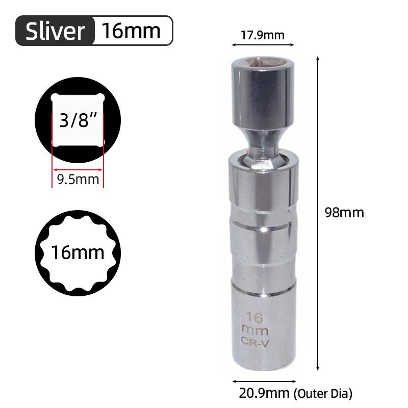 Universal Spark Plug Socket Wrench Adapter Magnetic 3/8" Drive 12 Angle Spark Plug Removal 14mm 16mm Car Repair Removal Tool