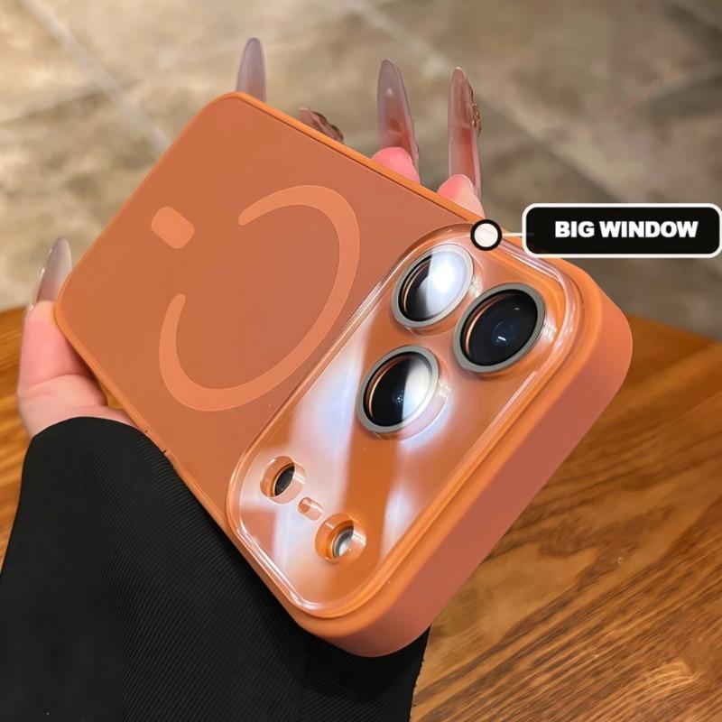 Luxus Bonbonfarbe Großes Fenster Stoßfeste Hülle Für iPhone 17 16 15 14 13 12 Pro Max Für Magsafe Kabelloses Laden Armor Funda