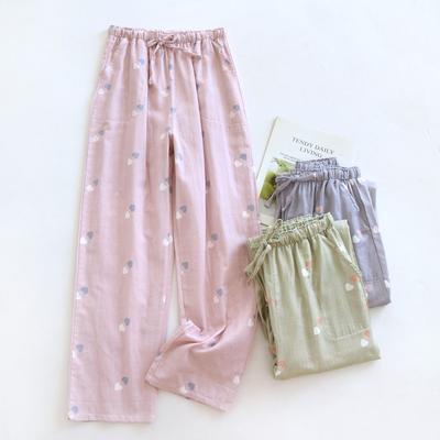 2026 New Women's Spring/Summer Sleeper Pants 100% Cotton Gauze Heart Shaped Thin Printed Pants Home Pants Lounge Wear