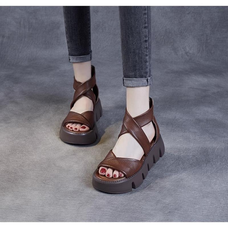 Damen Vintage Plateau Römersandalen