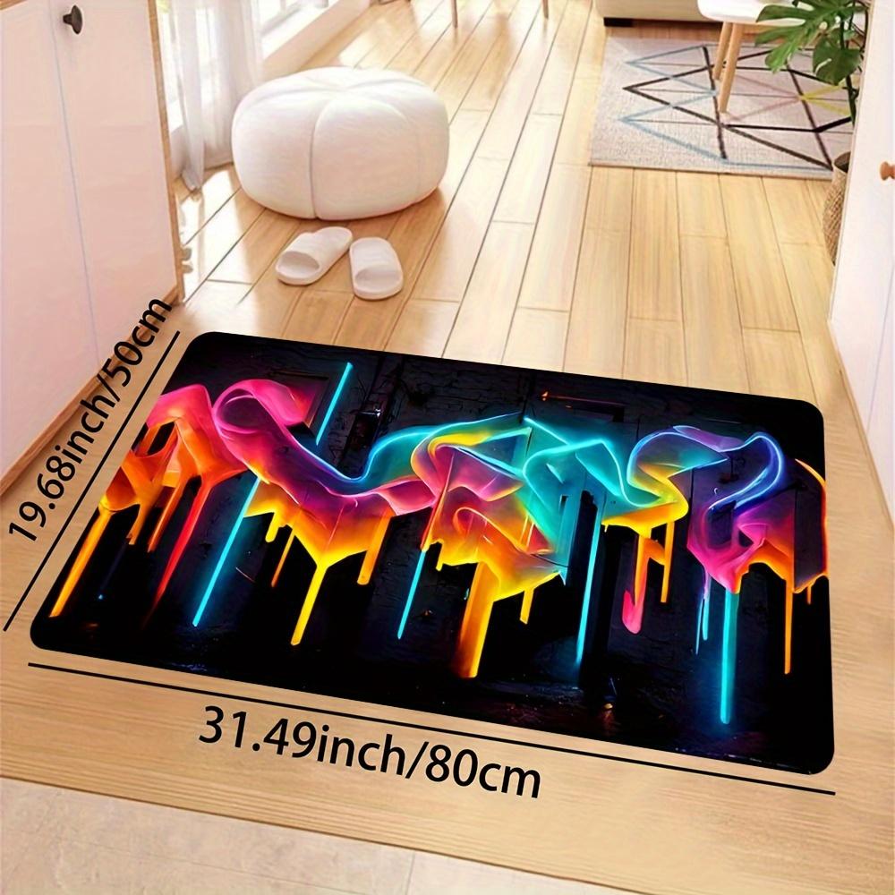 Rainbow Tech Line 3D Area Rug, Creative Soft Non-Slip Machine Washable Floor Mat for Bathroom Kitchen Living Room Home Decor
