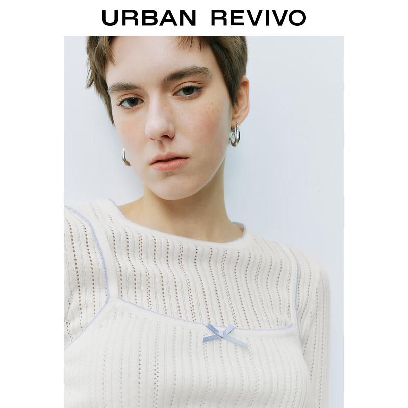 UR Women's Ballet Style Faux Two-Piece Hollow Knit Top