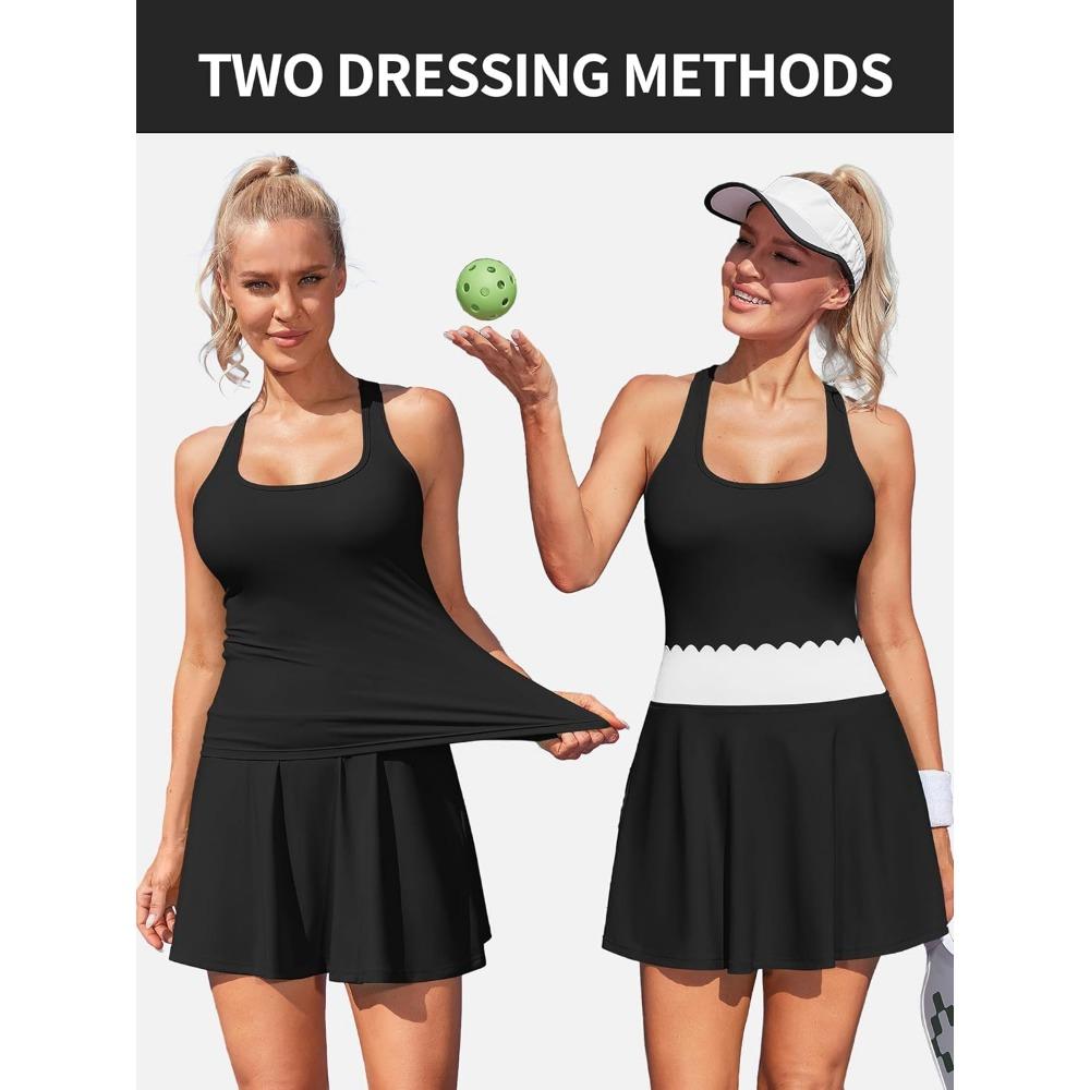 With Tennis Charmleaks Womens Dress Builtin Shorts Scalloped Golf Dress Racerback Athletic Skirts