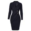 Women's Slim Waist Solid Color Lapel Long Sleeve Button Back Zipper Business Dress