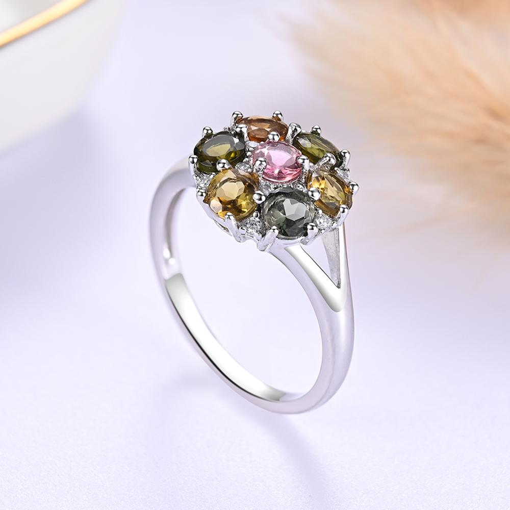 925 Sterling Silver Ring with Natural Round 4.0 Colorful Tourmaline Fine Jewelry for Ladies' Daily Gatherings Gift
