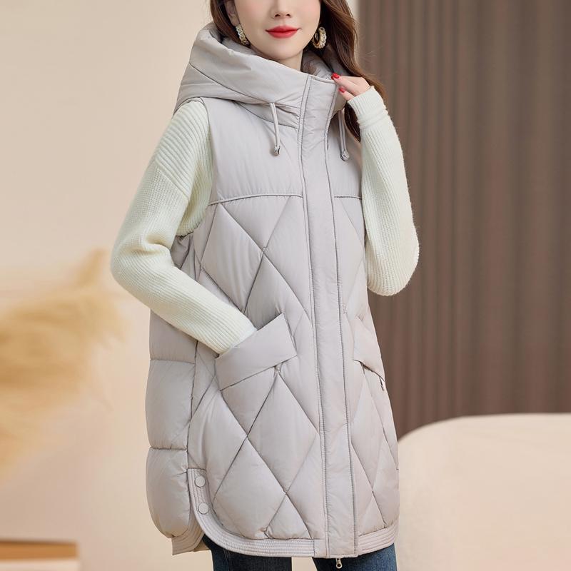 

Модний зимовий жіночий теплий жилет з капюшоном, повсякденна товста безрукавка, жіноче пальто 2XL бежевий