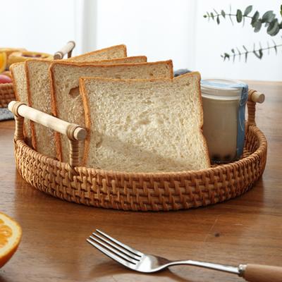 Creative Japanese Natural Rattan Dessert Plate, Wooden Round Fruit Plate, Outdoor Camping Accessories, Home Kitchen Accessories