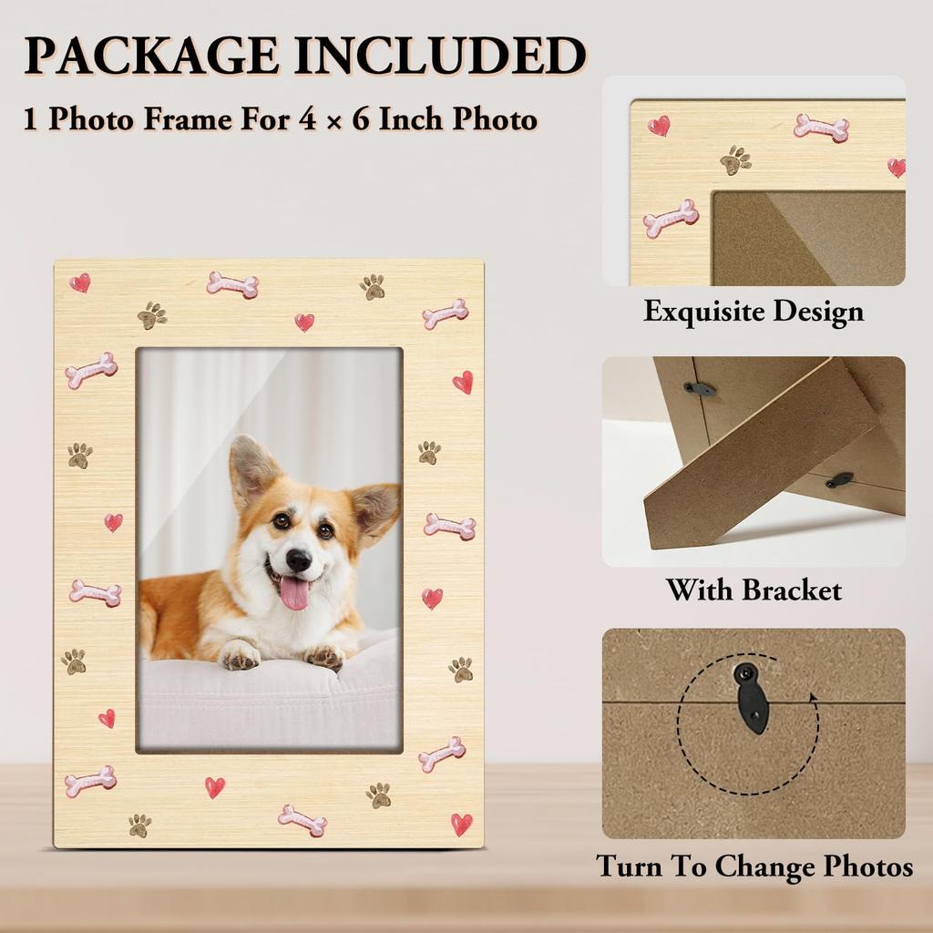 Pet Picture Frame, 4x6 Wood Photo Frame, Gift for Pet Lover Owner, Picture Photo Frames for Desk Decor, Memorial Cat Dog Keepsake -52