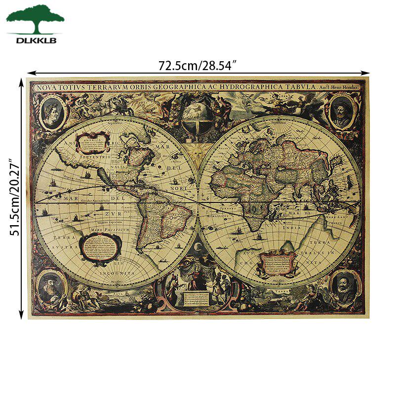 DLKKLB Retro World Map Nautical Map Poster Vintage Kraft Paper Chart Sticker Antique Home Decor Large Size Map World