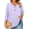 Womens 3/4 Length Sleeve Tops Plus Size Button Down V Neck Shirts Blouses Casual Solid Color Loose