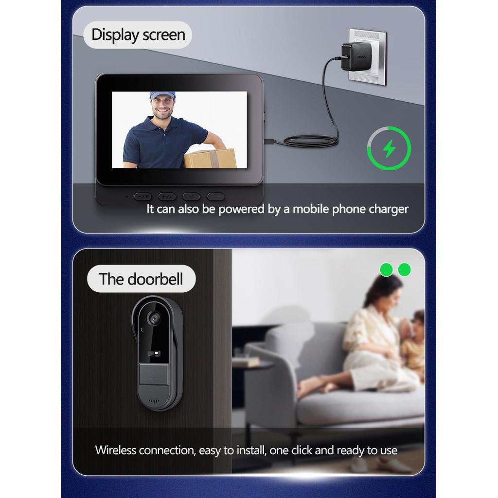 4.3 Inches Screen Doorbell Wireless Waterproof Smart Video Doorbell Household Two-Way Speaking Camera Door Ring
