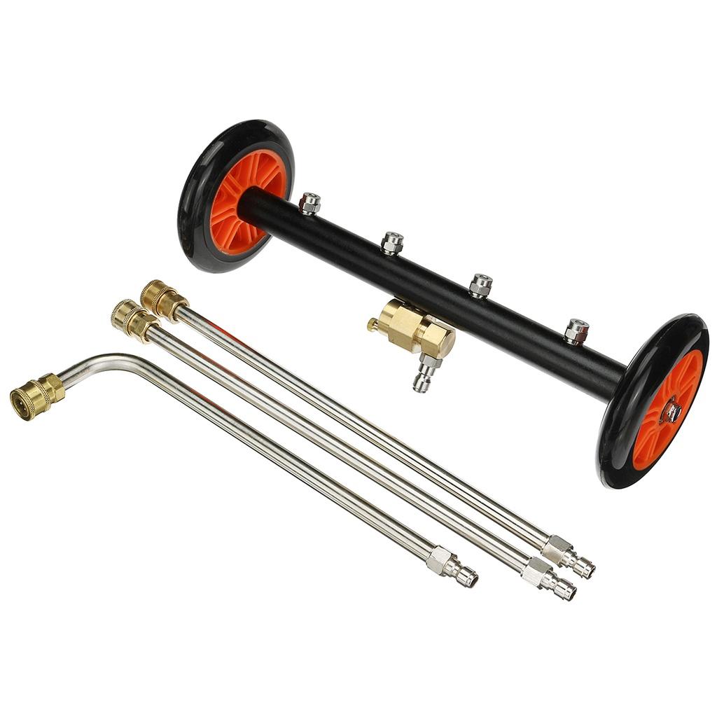 2in1 Road Bars and 90 Degree Bar High Pressure Car Chassis Washer Brush Ground Cleaning Floor Washing Wheel with 2 Straight