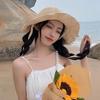 Straw hat women's summer beach hat sunscreen eaves travel seaside Sanya photo shading lace strap sun hat