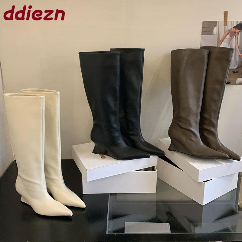 Mode Party Damen Kniehohe Stiefel Slipper Schuhe Mode Spitz Zehen Elegant Damen Lang Moderne Stiefel Damen Pumps Wedges Schuhe