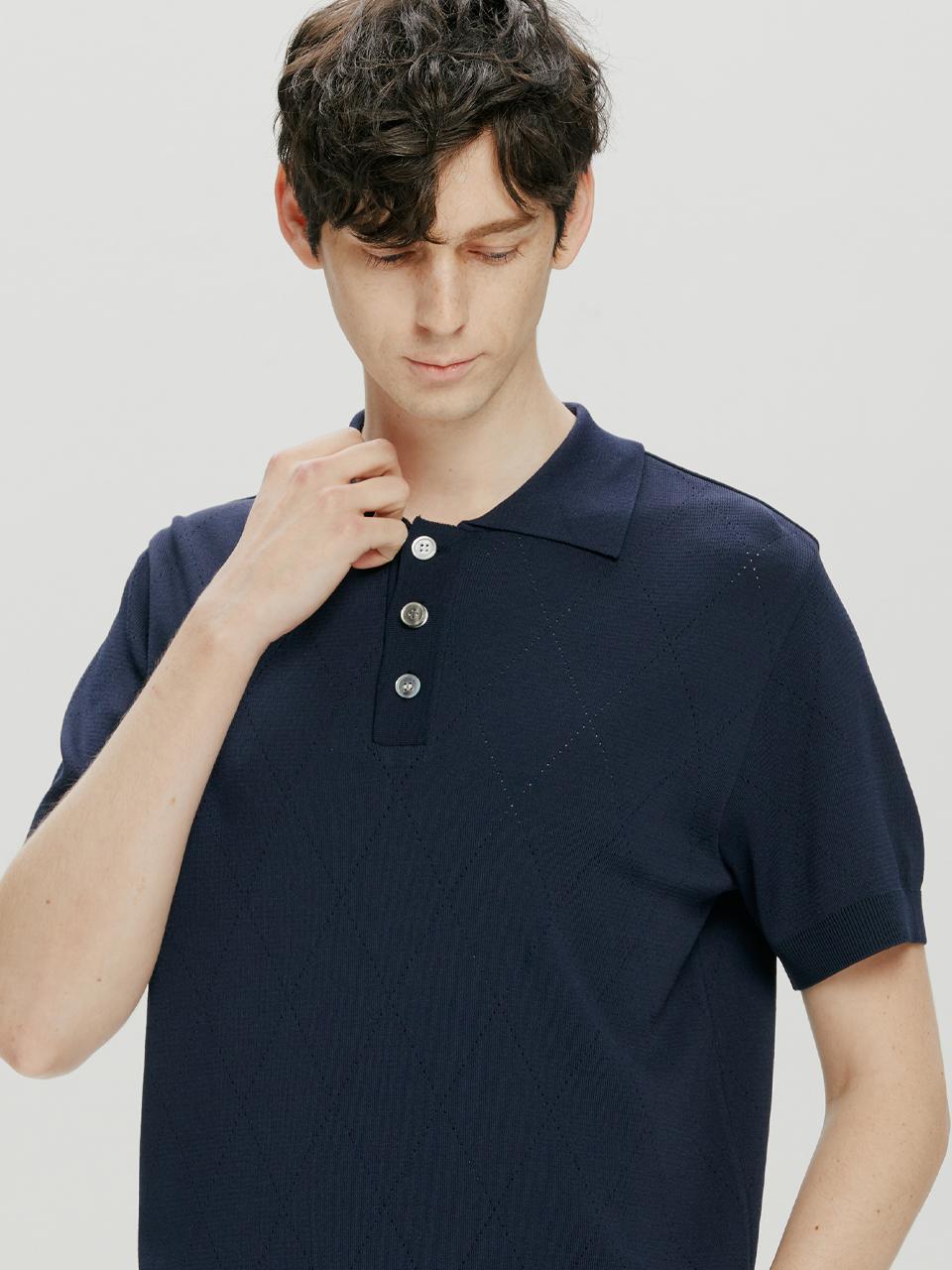 Twenis Hall Argyle Punching Knit [Navy] Navy/100